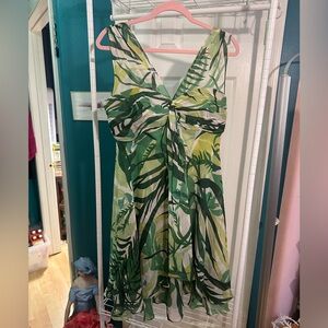 Donna Ricco absinthe leaf print silk crepe deChine fit& flare cocktail dress Y2K